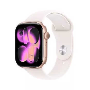 APPLE Watch Series 11 GPS 46mm rožinis auksinis aliumininis korpusas su šviesiai rožiniu sportiniu dirželiu M/L