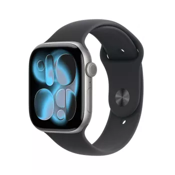 Apple Watch Series 11 GPS + Cellular 46mm kosminės pilkos spalvos aliuminio korpusas su juodu sportiniu dirželiu (M/L)