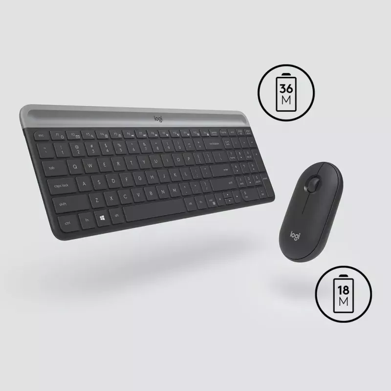 Logitech MK470 belaidė klaviatūra ir pelė, Graphite, pelė įtraukta, QWERTY US, USB