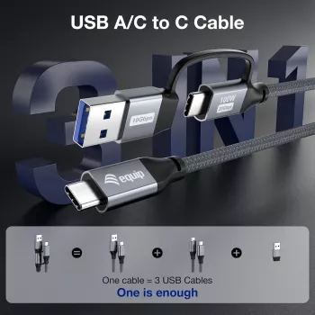 Equip 128431 USB kabelis USB 3.2 Gen 2x2 1 m USB A / USB C, juodas