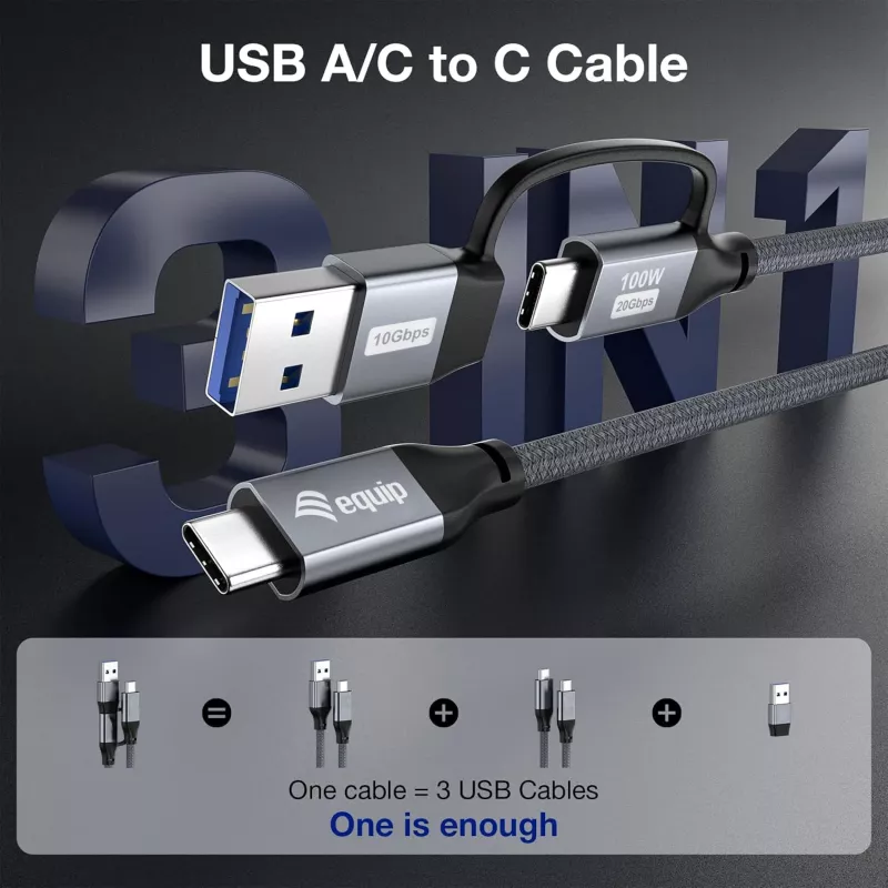 Equip 128431 USB kabelis USB 3.2 Gen 2x2 1 m USB A / USB C, juodas