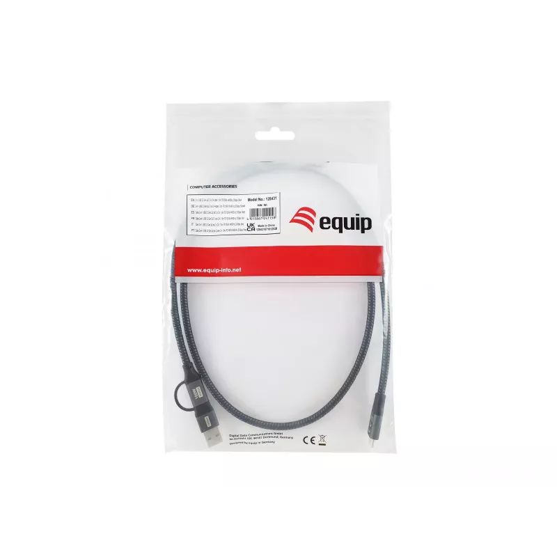 Equip 128431 USB kabelis USB 3.2 Gen 2x2 1 m USB A / USB C, juodas