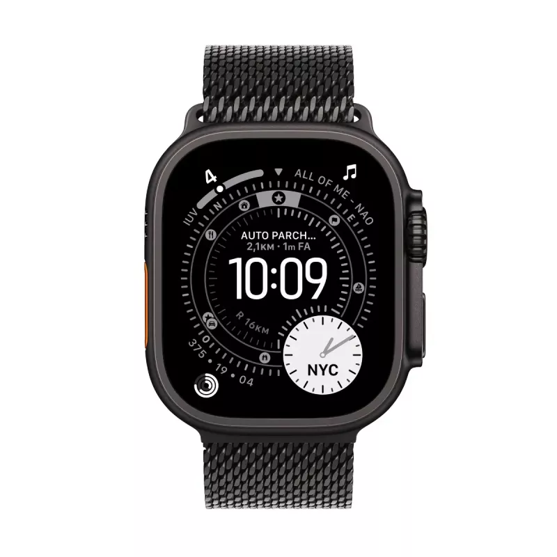 Išmanusis laikrodis Apple Watch Ultra 3 GPS + Cellular 49mm Juodas titano korpusas su juoda titano Milano kilpa (vidutinė)