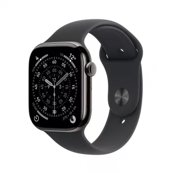 APPLE Watch Series 11 GPS + Cellular 46mm titano korpusas su juodu sportiniu dirželiu M/L