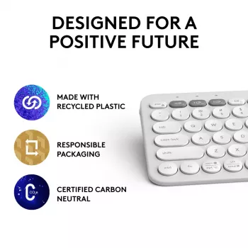 Miniatiūrinė klaviatūra Logitech Pebble Keys 2 K380s – RF belaidė + Bluetooth, QWERTY US International, balta