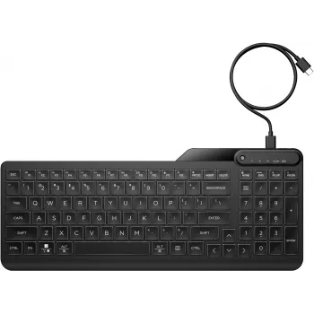 HP 405 kelių įrenginių apšviesta laidinė klaviatūra, pilno dydžio (100%), laidinė, USB, membraninė, QWERTY, juoda