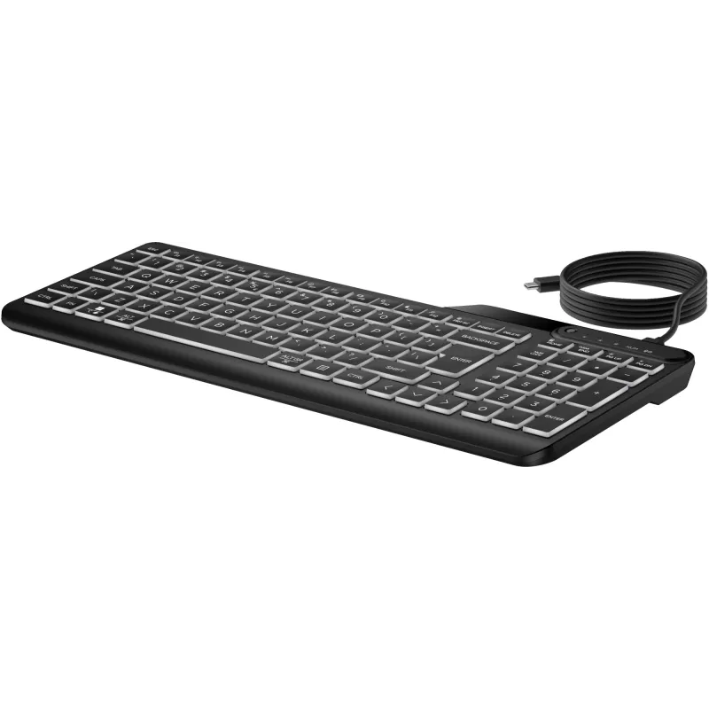 HP 405 kelių įrenginių apšviesta laidinė klaviatūra, pilno dydžio (100%), laidinė, USB, membraninė, QWERTY, juoda