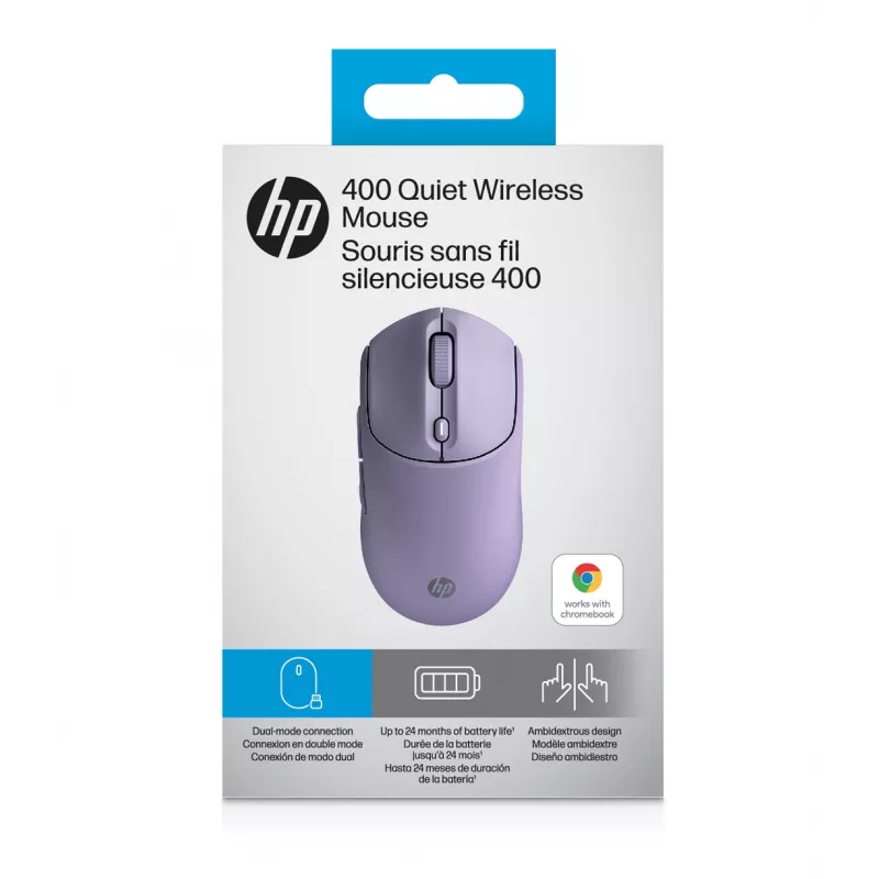 HP 400 Tylus Violetinis belaidė pelė, ambidekstrinė, RF belaidis + Bluetooth, 6000 DPI, violetinė