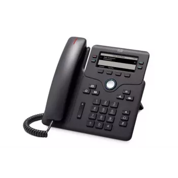 IP telefonas Cisco 6851 – 4 linijų Wi‑Fi VoIP telefonas, 3,5 colio 396×162 nespalvotas ekranas, Gigabit Ethernet, PoE, Bluetooth, laidinis ragelis, juodas