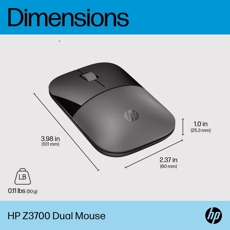 HP Z3700 Dual Silver pelė, ambidekstrinė, RF belaidė + Bluetooth, sidabrinė