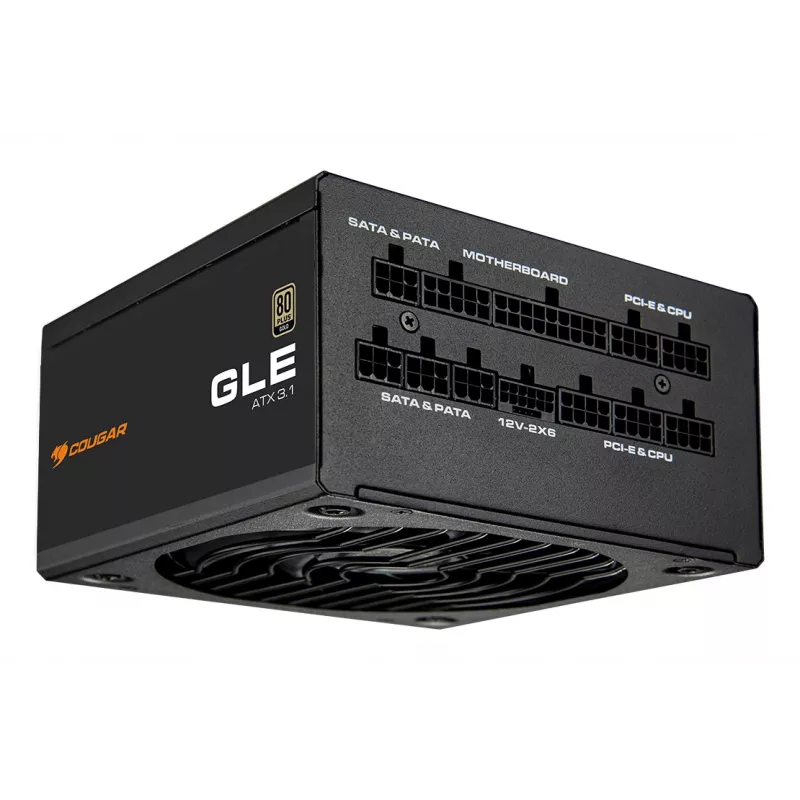 COUGAR GLE 1000W ATX 3.1 kompiuterio maitinimo blokas, 80 PLUS Gold, 100–240 V, 50/60 Hz, 20+4 kontaktų ATX, 135 mm ventiliatorius, juodas