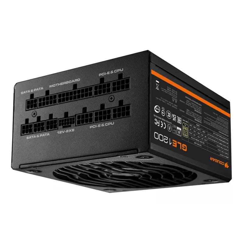 COUGAR GLE 1000W ATX 3.1 kompiuterio maitinimo blokas, 80 PLUS Gold, 100–240 V, 50/60 Hz, 20+4 kontaktų ATX, 135 mm ventiliatorius, juodas