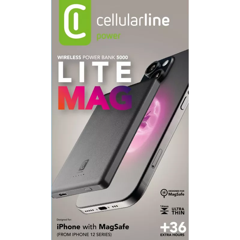 Cellularline Mag Lite 5000 5000mAh belaidis maitinimo blokas su MagSafe technologija