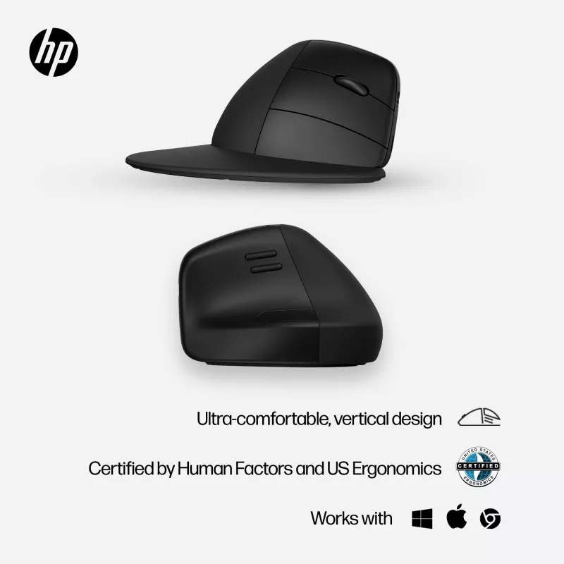 HP 920 ergonominė belaidė pelė, dešinei rankai, vertikali konstrukcija, Bluetooth + USB Type-A, 4000 DPI, juoda