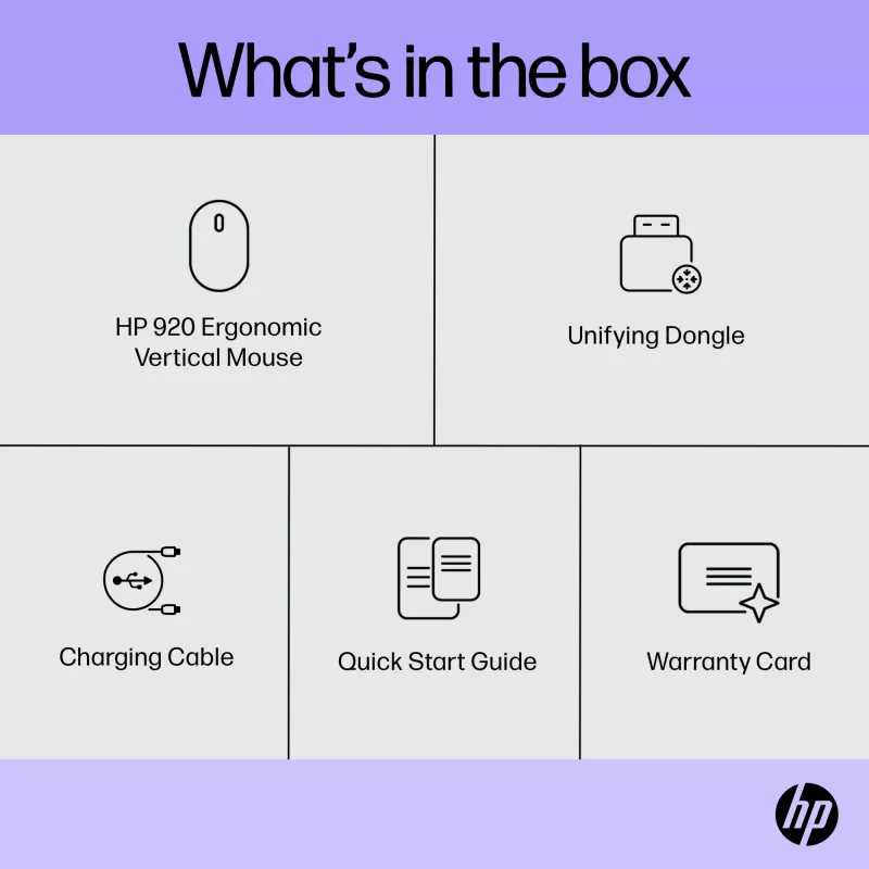 HP 920 ergonominė belaidė pelė, dešinei rankai, vertikali konstrukcija, Bluetooth + USB Type-A, 4000 DPI, juoda