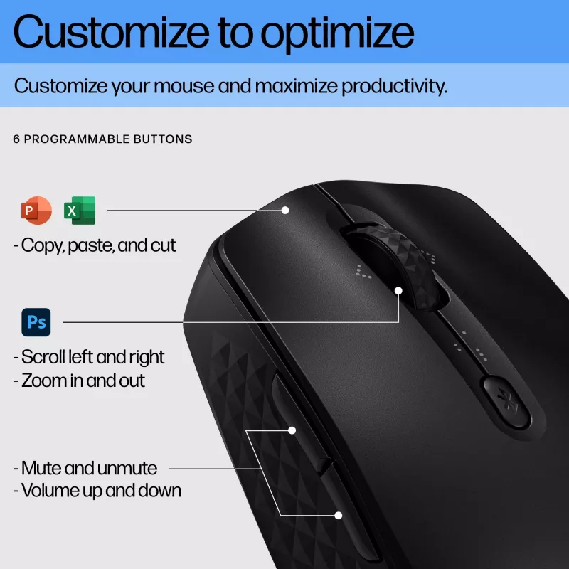 HP 420 Programuojama Bluetooth pelė, ambidekstrinė, Bluetooth, 4000 DPI, juoda