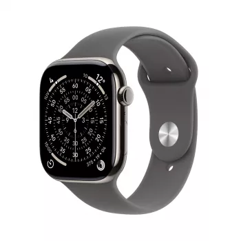 APPLE Watch Series 11 GPS + Cellular 46 mm natūralaus titano korpusas su pilkai akmens spalvos sportine juosta S/M