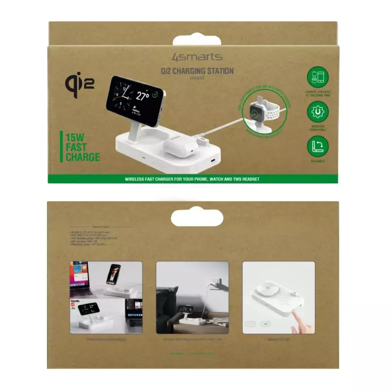 Belaidis įkroviklis 4smarts Qi2 Universal Baltas Greitasis Įkrovimas Vidine AC 12V