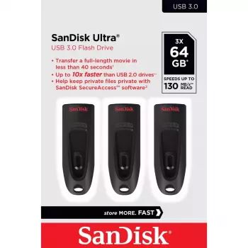 WESTERN DIGITAL SanDisk Cruzer Ultra 64GB USB atmintukas - USB 3.0 - Juoda - 3 vnt. pakuotė