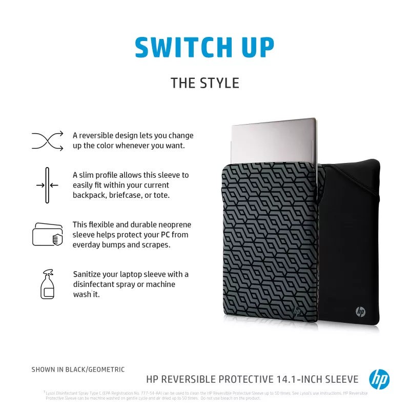 HP Reversible Protective 14,1 col. mėlynas nešiojamojo kompiuterio dėklas, rankovinis dėklas, 160 g