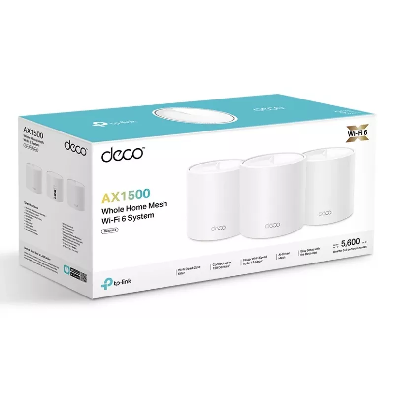 TP-Link Deco X1500 belaidis maršrutizatorius AX1500 Wi-Fi 6 tinklo sistema, 3 vnt., baltas