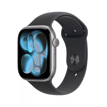 APPLE Watch Series 11 GPS + Cellular 46 mm Pilka kosminė aliuminio dėklas su juodu sportiniu dirželiu S/M