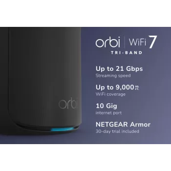 NETGEAR Orbi 870 triju dažnių juostų (2.4 GHz / 5 GHz / 6 GHz) Wi-Fi 7 (802.11be) juoda 4 vidinės antenos