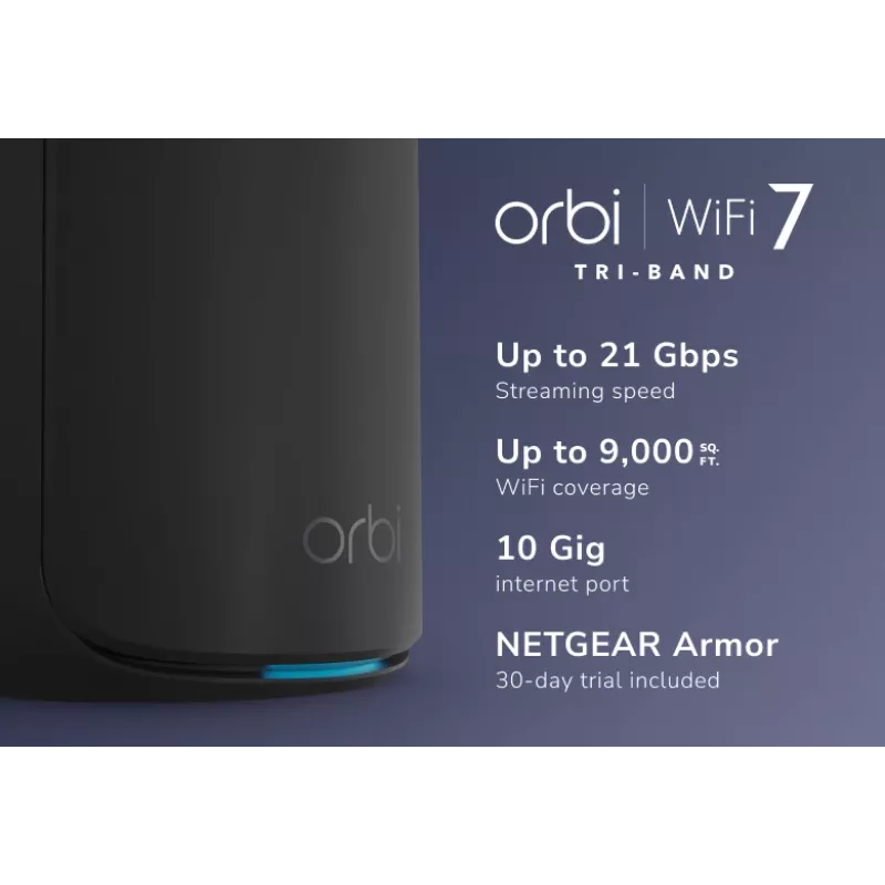NETGEAR Orbi 870 triju dažnių juostų (2.4 GHz / 5 GHz / 6 GHz) Wi-Fi 7 (802.11be) juoda 4 vidinės antenos
