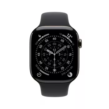 APPLE Watch Series 11 GPS + Cellular 46mm šiferio titano korpusas su juodu sportiniu dirželiu S/M