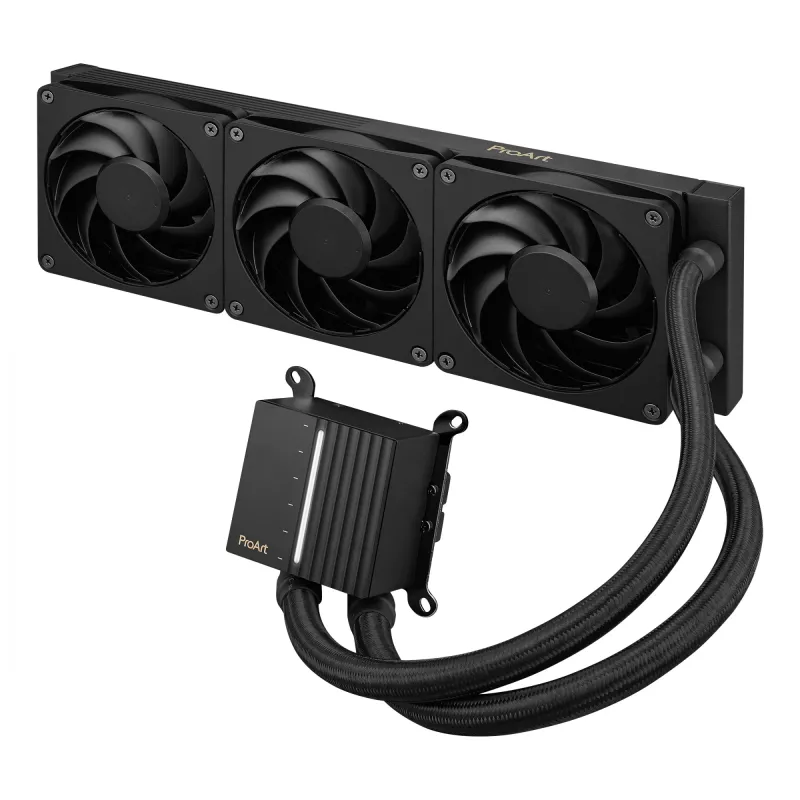 Skysčio aušinimo komplektas ASUS ProArt LC 360 juodas — 3x120 mm ventiliatoriai 800–2200 RPM, radiatorius 360 mm, varinė bazė, 40 cm vamzdeliai