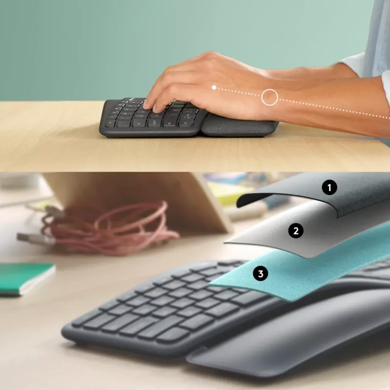 LOGITECH Ergo K860 – Belaidis išskirstytos klaviatūros išdėstymo klaviatūra, grafitas, QWERTY US/International