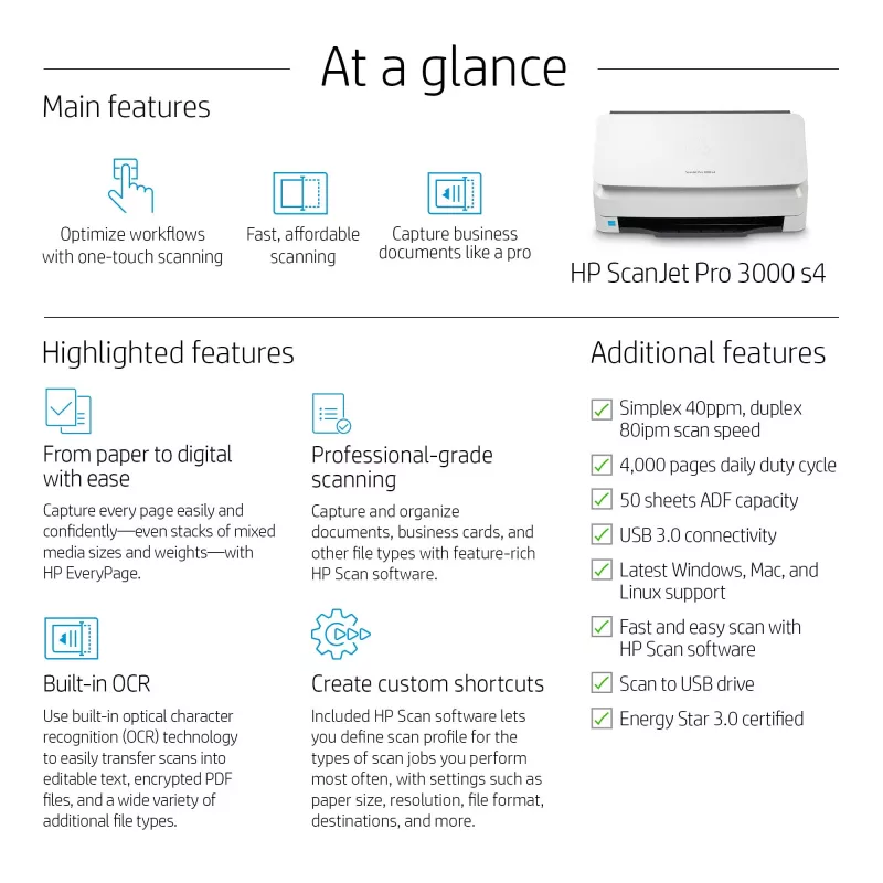 HP Scanjet Pro 3000 s4 lakštinis skaitytuvas 600 x 600 DPI A4 juodas, baltas