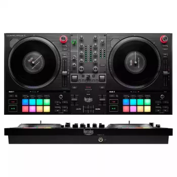 Hercules INPULSE T7 Black DJ valdiklis – 3,5 mm / 6,35 mm ausinėms, USB kabelis, 652×350×90 mm