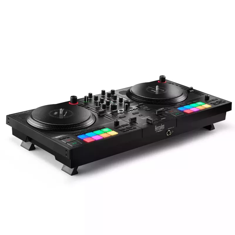 Hercules INPULSE T7 Black DJ valdiklis – 3,5 mm / 6,35 mm ausinėms, USB kabelis, 652×350×90 mm