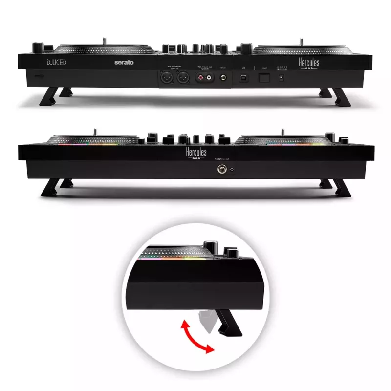 Hercules INPULSE T7 Black DJ valdiklis – 3,5 mm / 6,35 mm ausinėms, USB kabelis, 652×350×90 mm