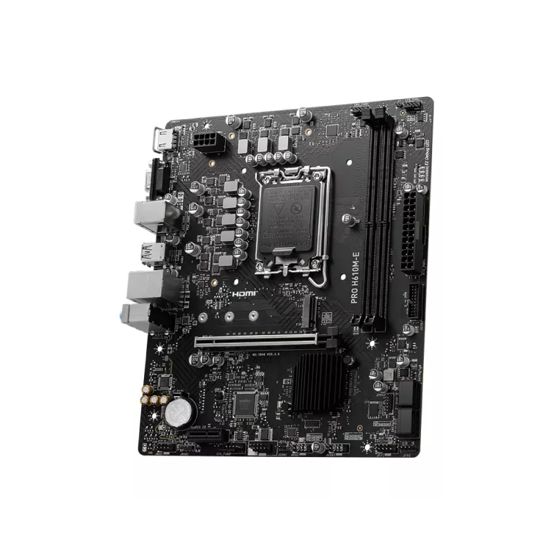 Pagrindinė plokštė MSI PRO H610M-E — Intel H610, LGA 1700, micro ATX, DDR5, 2x DIMM, maks. 96 GB, 2.5Gb LAN, HDMI, 4x SATA III