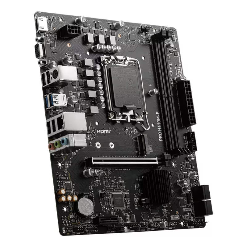 Pagrindinė plokštė MSI PRO H610M-E — Intel H610, LGA 1700, micro ATX, DDR5, 2x DIMM, maks. 96 GB, 2.5Gb LAN, HDMI, 4x SATA III