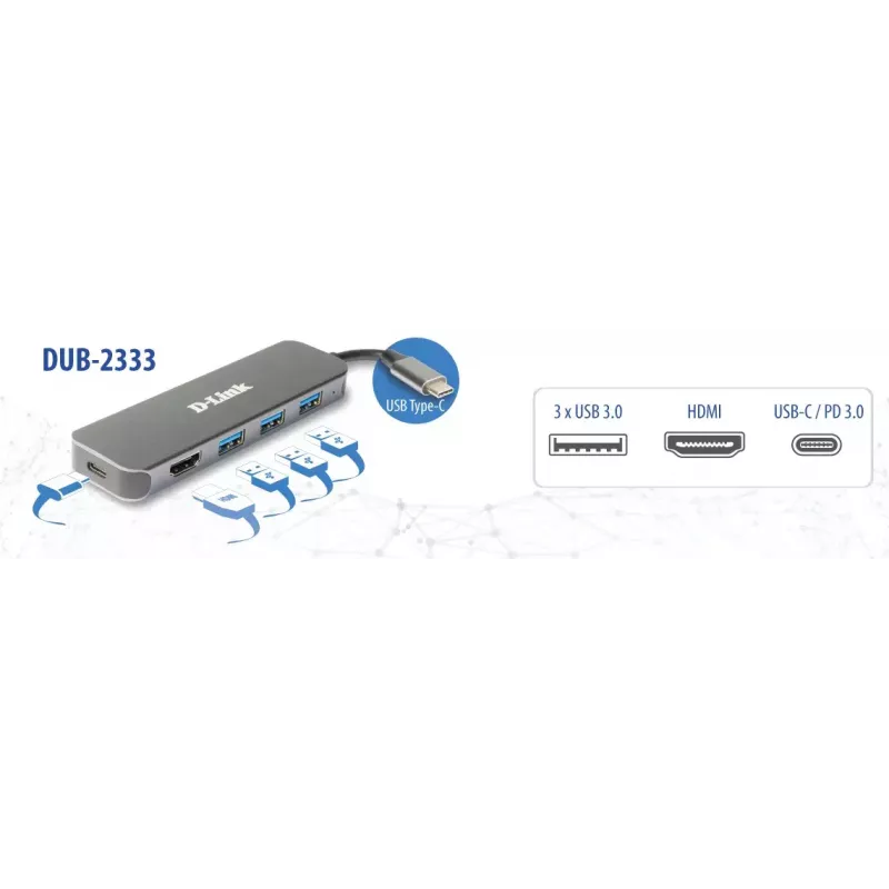 D-Link DUB-2333 5-in-1 USB-C stotelė su HDMI ir Power Delivery