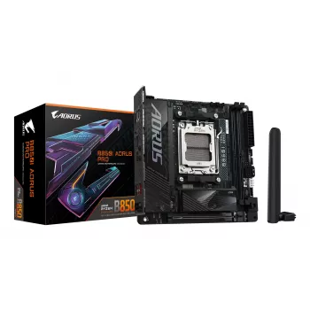 GIGABYTE B850I AORUS PRO pagrindinė plokštė – AMD Ryzen 9000 serijos, 8+2+1 fazių skaitmeninis VRM, iki 8400MHz DDR5 (OC), 1xPCIe 5.0 + 1xPCIe 4.0 M.2, 2.5GbE LAN, Wi-Fi 7, USB 3.2 Gen 2