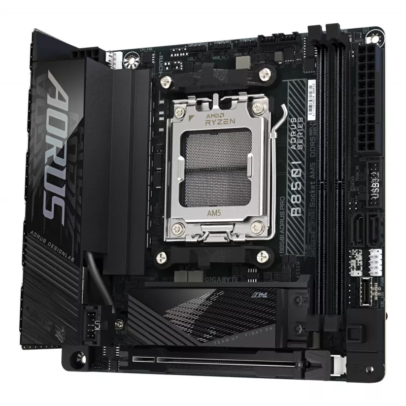 GIGABYTE B850I AORUS PRO pagrindinė plokštė – AMD Ryzen 9000 serijos, 8+2+1 fazių skaitmeninis VRM, iki 8400MHz DDR5 (OC), 1xPCIe 5.0 + 1xPCIe 4.0 M.2, 2.5GbE LAN, Wi-Fi 7, USB 3.2 Gen 2