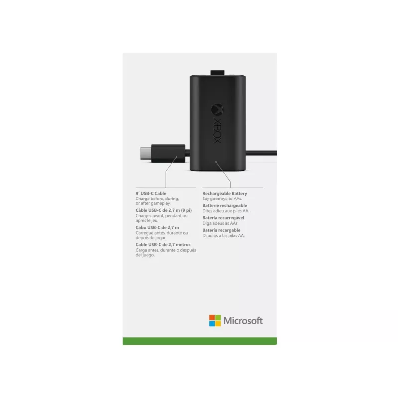 Įkrovimo rinkinys Microsoft Xbox One Play & Charge Kit – įkraunama laidinė baterija su USB Type-C, juoda, matinis paviršius