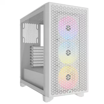 CORSAIR 3000D RGB Airflow vidutinis bokštinis kompiuterio korpusas – baltas