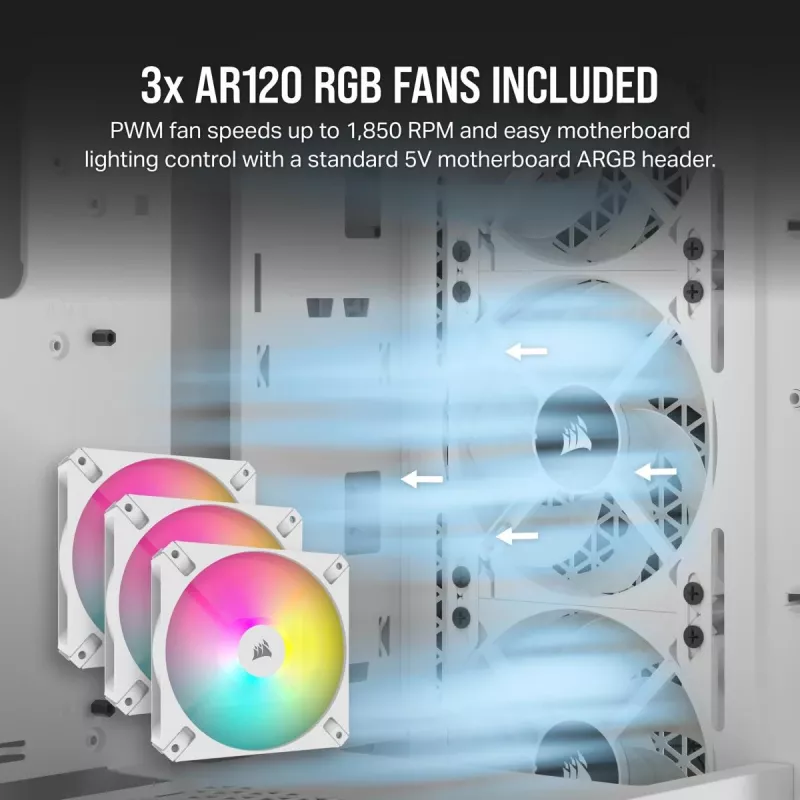 CORSAIR 3000D RGB Airflow vidutinis bokštinis kompiuterio korpusas – baltas