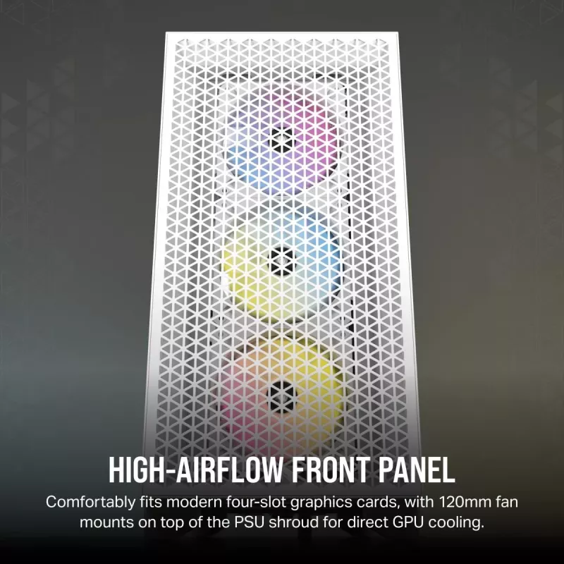 CORSAIR 3000D RGB Airflow vidutinis bokštinis kompiuterio korpusas – baltas