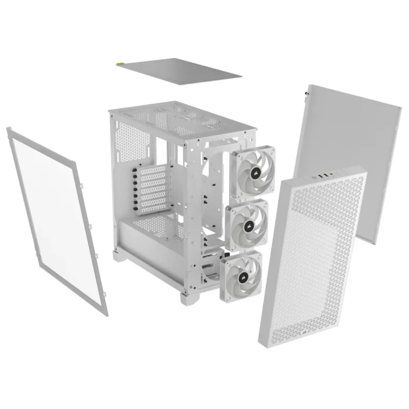 CORSAIR 3000D RGB Airflow vidutinis bokštinis kompiuterio korpusas – baltas