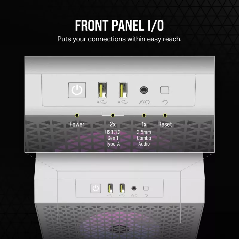 CORSAIR 3000D RGB Airflow vidutinis bokštinis kompiuterio korpusas – baltas