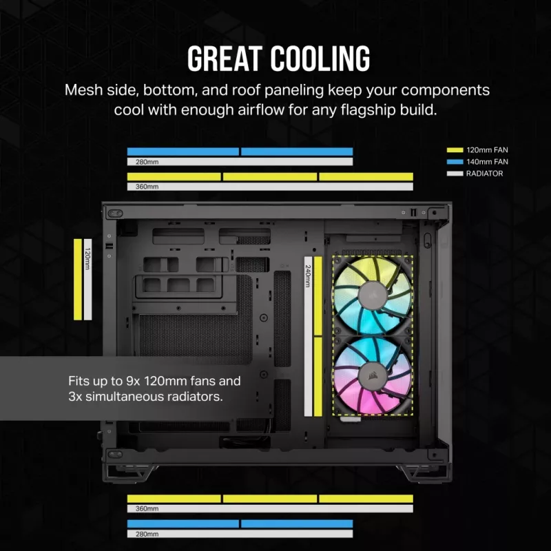 CORSAIR PC korpusas - Icue Link 2500X RGB Micro ATX dviejų kamerų juodas