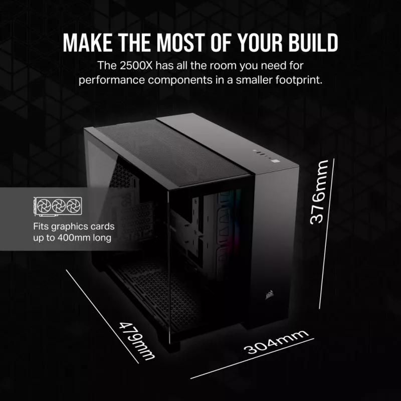 CORSAIR PC korpusas - Icue Link 2500X RGB Micro ATX dviejų kamerų juodas