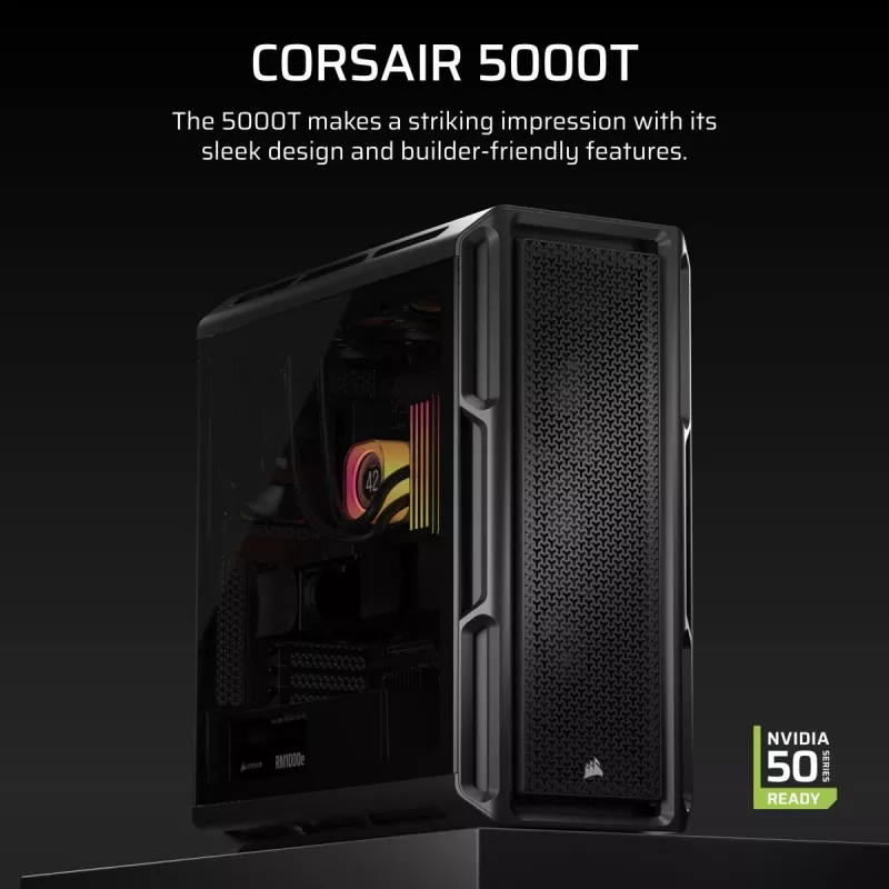 CORSAIR 5000T Mid-Tower kompiuterio korpusas – juodas
