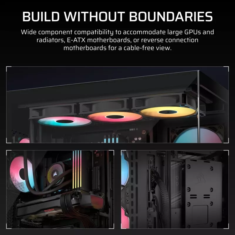 Korpusas CORSAIR 3500X RS-R ARGB – Juodas, grūdintas stiklas, ATX/EATX/Micro-ITX, 3×120 mm priekiniai ventiliatoriai